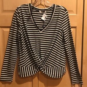 New Mustard Seed Black and White Striped Long Sleeve Top